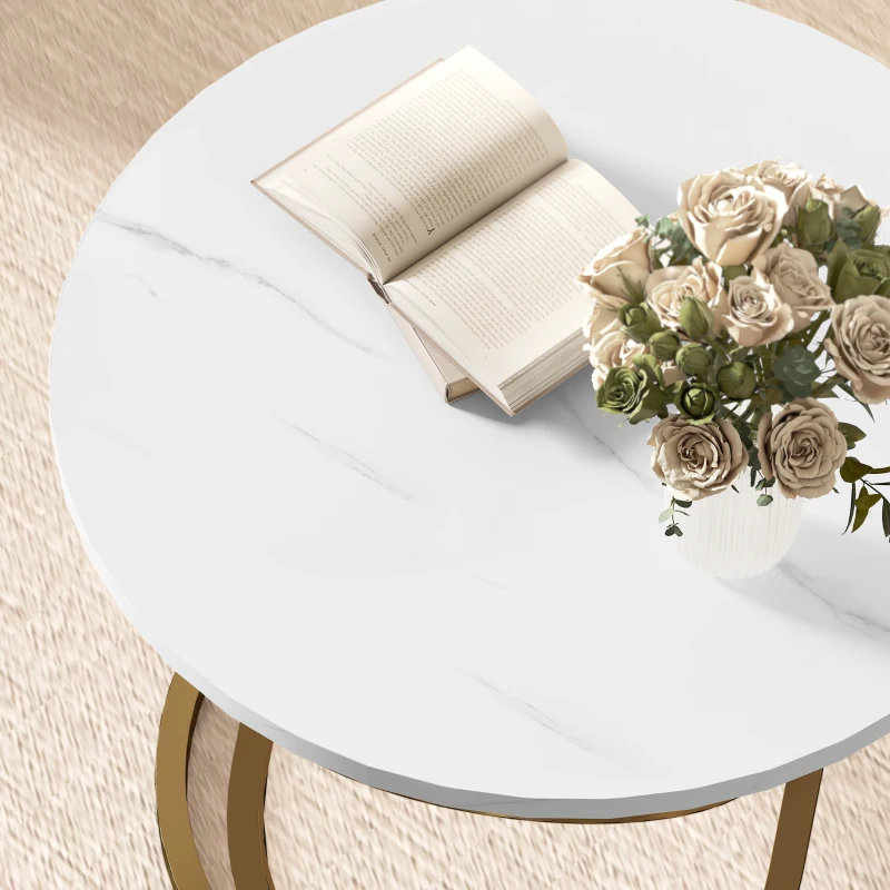 HOMCOM Table basse ronde style industriel en métal Doré et Plateau Effet Marbre - dim. Ø 60 x 46H cm