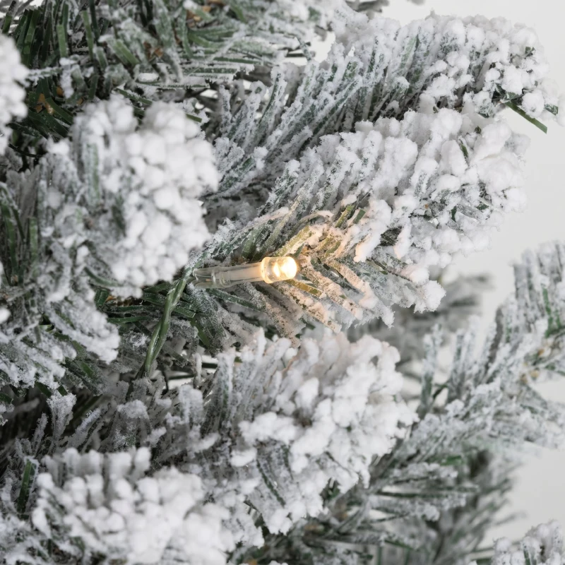 HOMCOM Brad de Crăciun înzăpezit cu 263 de crengi și lumini LED albe, din plastic și metal, Ø45x150 cm, verde