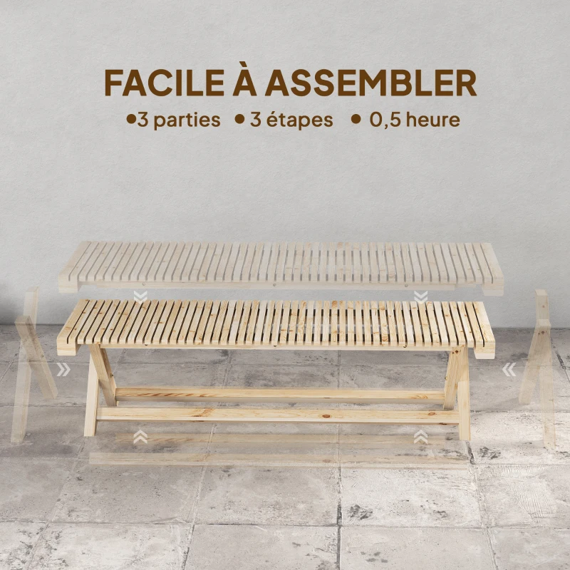 Outsunny Banc de Jardin en Bois massif, Banquette de Jardin avec Assise à Lattes Effet Bois, 140 x 40 x 43 cm, Bois Naturel
