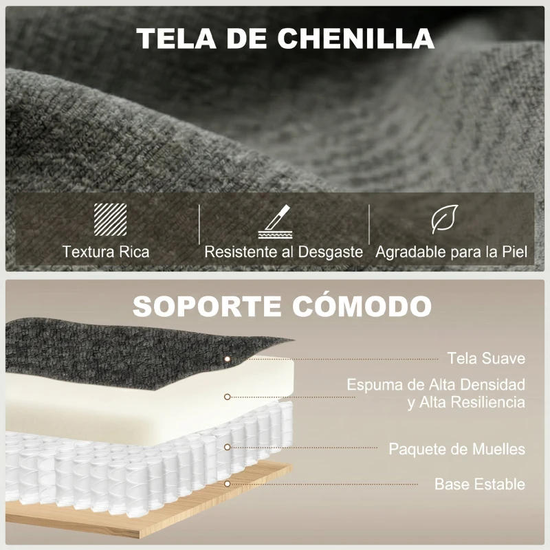 HOMCOM Sofá Cama 2 Plazas 3 en 1 con Mesa Auxiliar Portavasos Respaldo Ajustable Bolsillos Laterales 2 Almohadas Gris Oscuro