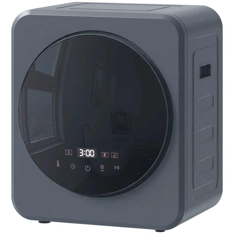 HOMCOM Vented Tumble Dryer, 4kg Front Tumble Dryer with Stainless Steel Tub, 800W Compact Freestanding Grey