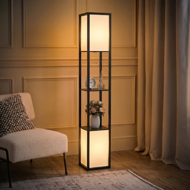 HOMCOM Modern Shelf Floor Lamp with Dual Ambient Light, Standing Lamp Living Room, Bedroom, 156cm, Black