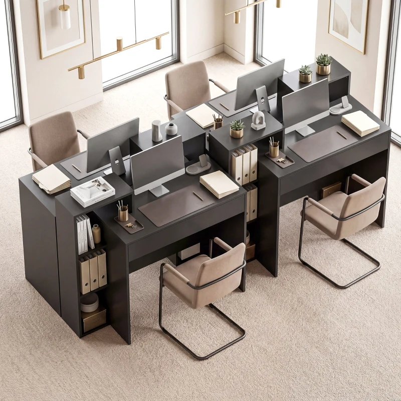 HOMCOM Scrivania PC Moderna con 3 Ripiani Aperti e Cassetto, in Legno Nero, 100x40x90 cm