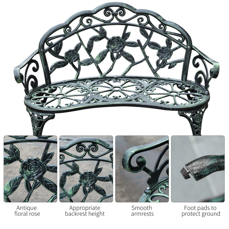 Outsunny Cast Aluminium Garden Bench - Vintage Green