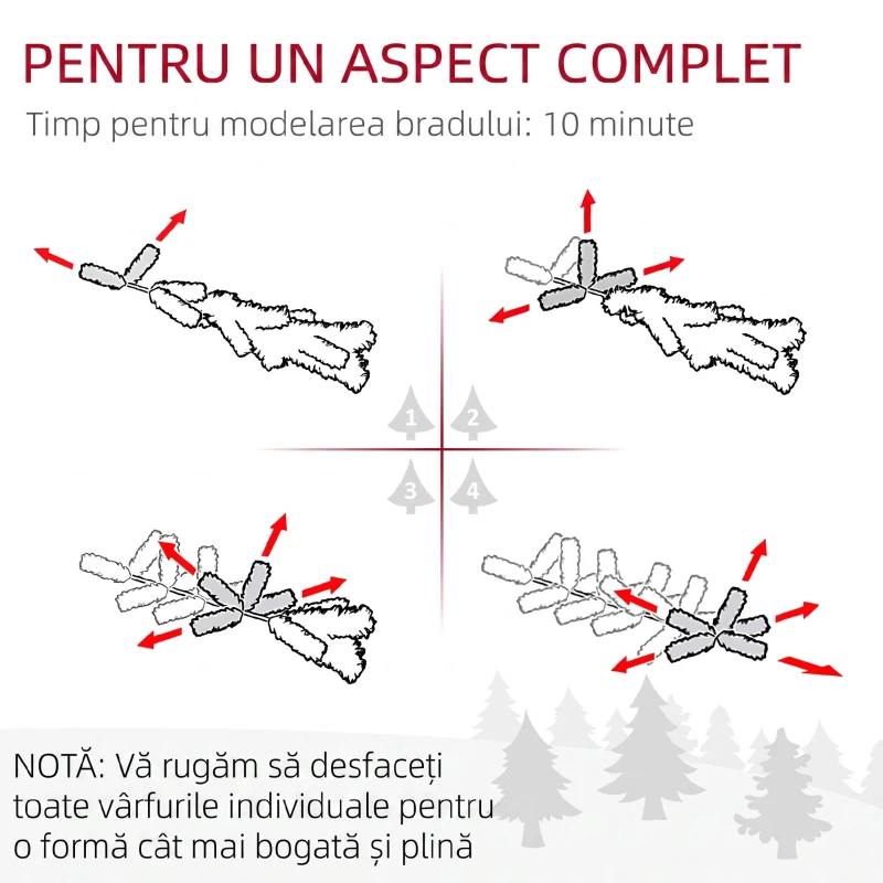 HOMCOM Brad de Crăciun înzăpezit cu 263 de crengi și lumini LED albe, din plastic și metal, Ø45x150 cm, verde