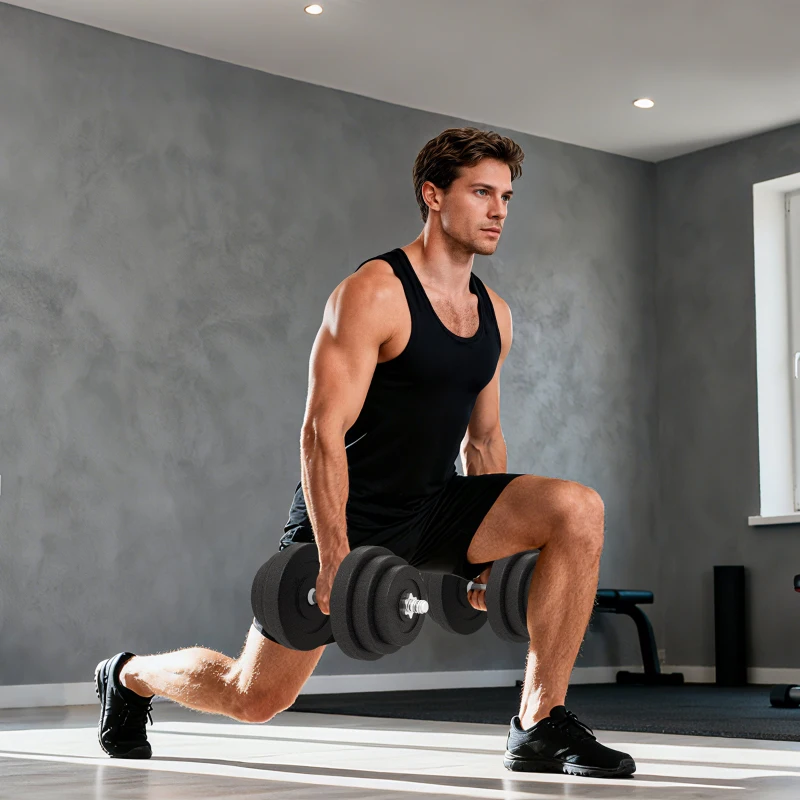 HOMCOM Juego de Mancuernas Pesas de Fitness Total 40 kg 4x5 kg 4x2,5 kg 4x1,5 kg Ajustable Profesionales Gimnasio Doméstico y Musculación con 2 Barras Ø25x450 mm Acero y Discos Negro