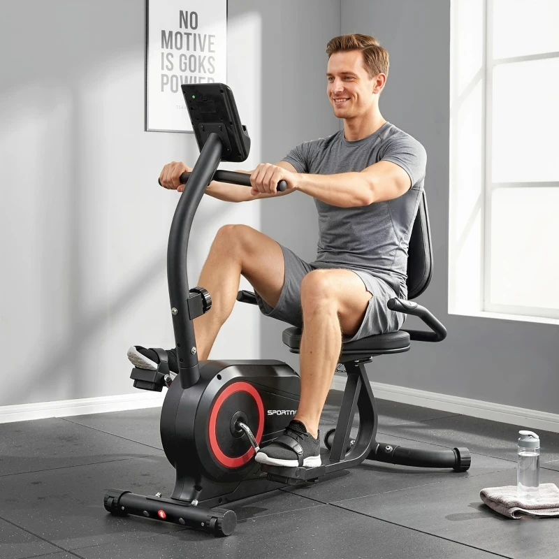 SPORTNOW Vélo couché pour la maison avec 8 niveaux de résistance réglables Frein magnétique APP Capteur de pouls Écran LCD Sangles de pied