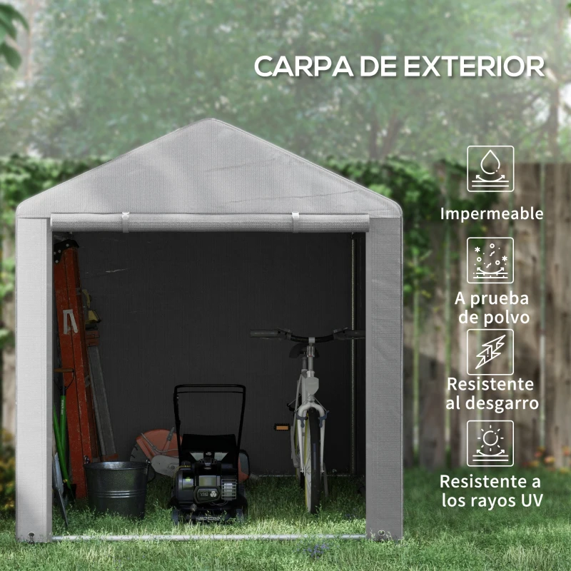Outsunny Carpa de Jardín para Bicicletas 1,6x2,2x1,7 m con 2 Habitaciones Puerta con Cremallera Impermeable Anti-UV Gris Claro
