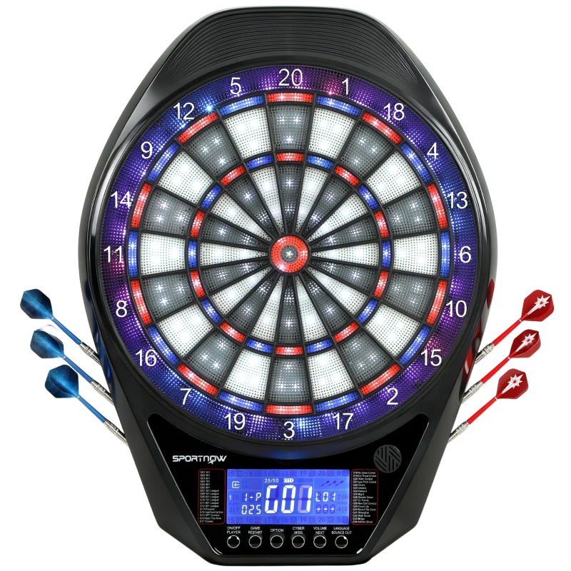 SPORTNOW Diana Electrónica con 6 Dardos y 24 Puntas Blandas Pantalla LED 34 Juegos y 2235 Programas 60,5x45,5x3,6 cm Multicolor