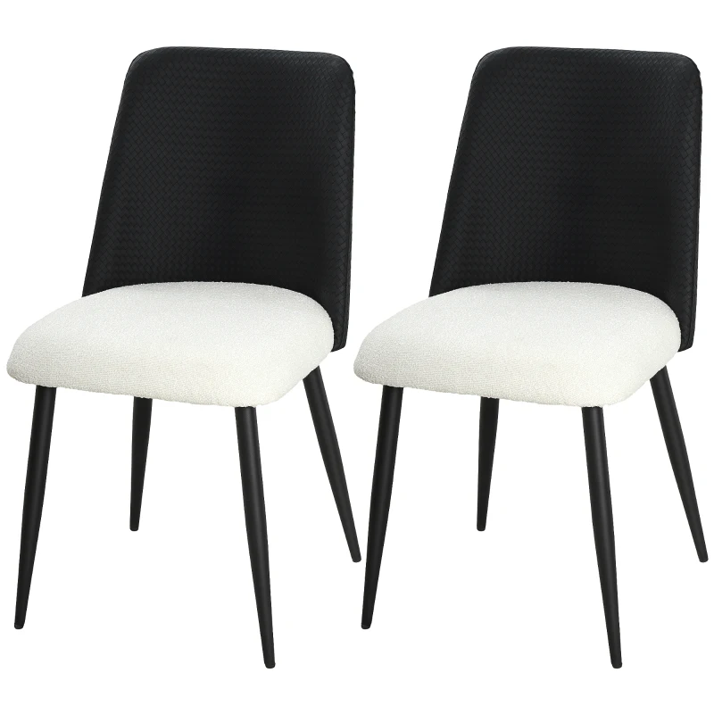 HOMCOM Juego de 2 Sillas de Cocina con Respaldo de PU de Imitación Ratán Patas de Acero y Asiento Acolchado Negro y Beige