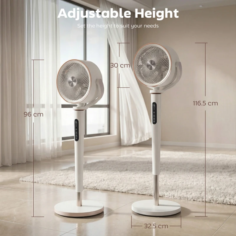 HOMCOM 20dB Silent Standing Fan, 70°+90° Auto Oscillating Fan with 12 Speeds, LED Light, Air Circulator, Remote Control, 12H Timer, for Bedroom, 46 Inch, White