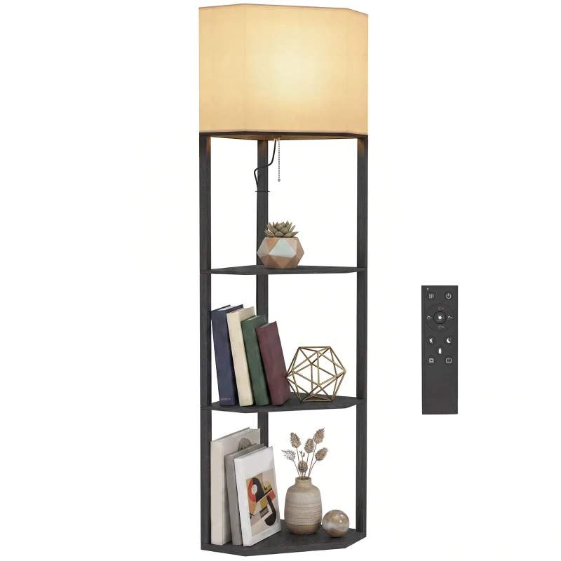 HOMCOM Corner Floor Lamp with Shelves and Lights, Modern Dimmable Standing Lamp with 3000K/4000K/6000K Colour Temperature