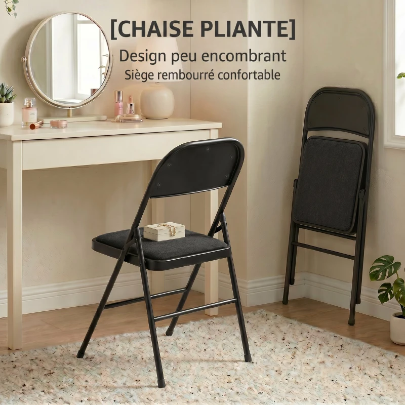 HOMCOM Lot de 2 chaises pliantes chaises de salle à manger portables cadre en acier dim. 45l x 46P x 78H cm noir
