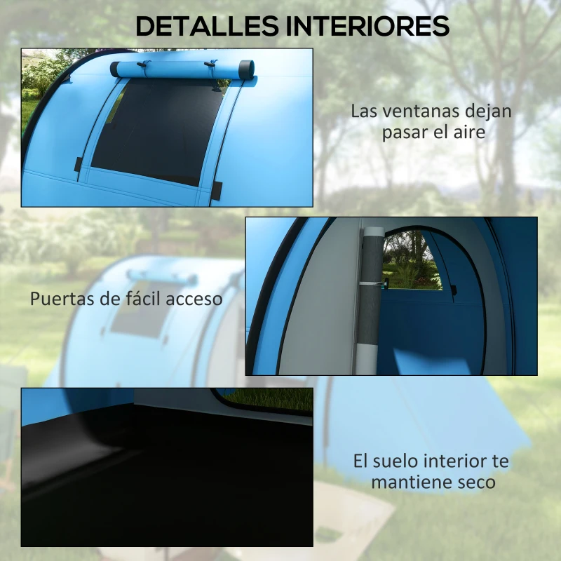 Outsunny Tienda de Campaña para 3 Personas con Ventanas Gancho Bolsa de Transporte Impermeable 3000 mm 470x220x150 cm Azul Celeste