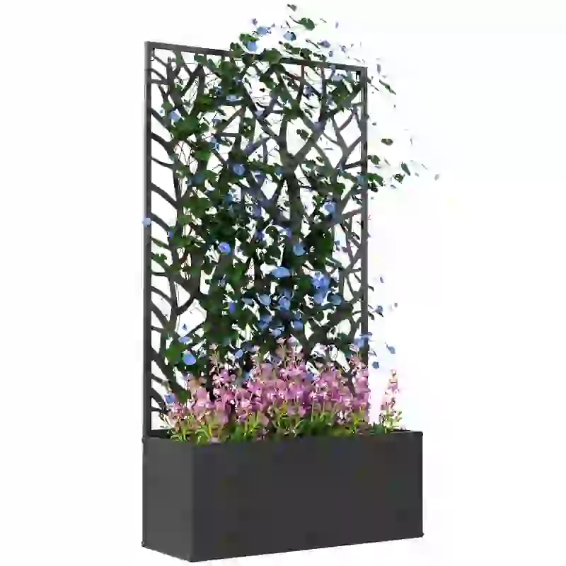 Outsunny Jardinière avec treillis, bac à fleurs pour plantes grimpantes, légumes, fleurs en métal 61 x 23 x 113 cm noir