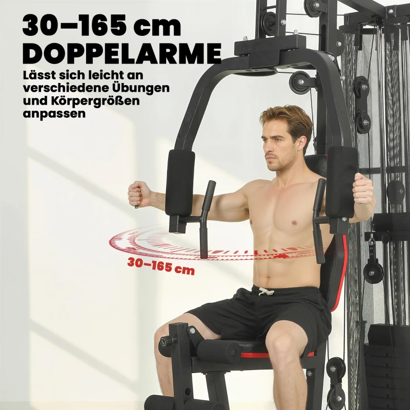 SPORTNOW Kraftstation Fitnessstation mit 65kg Gewichten, Latzug, Butterflystange, verstellbar Preacher Bank, Beintrainer