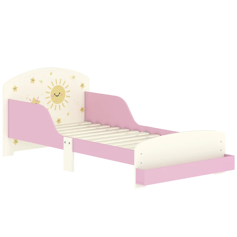 AIYAPLAY Lit enfant 70 x 140 cm, lit pour enfant avec barriere de securite et sommier à lattes, espace de rangement, rose