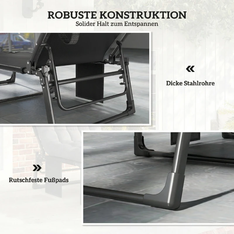 Outsunny Sonnenliege Klappbar Breite Gartenliege mit 5-fach Verstellbar Rückenlehne gepolsterter Matratze Kopfstütze Seitentasche