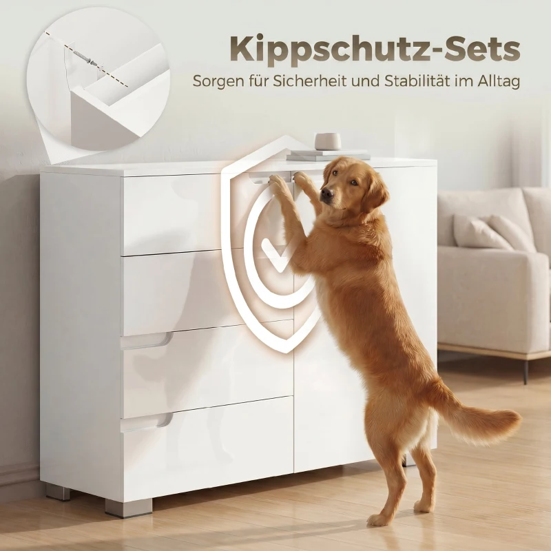 HOMCOM Kommode mit 4 Schubladen Sideboard mit 1 Tür, Verstellbarem Einlegeboden, für Wohnzimmer, Schlafzimmer 100 x 40 x 80 cm