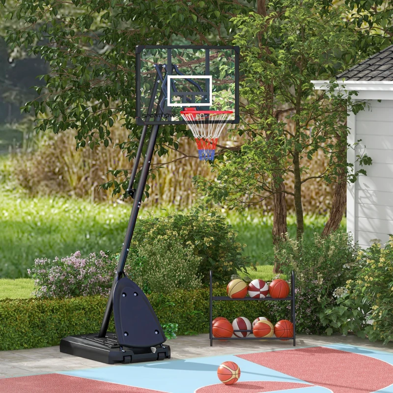 SPORTNOW Canestro Basket in Acciaio, Regolabile in Altezza e portatile con Tabellone e Ruote, 107x70cm, Nero e rosso