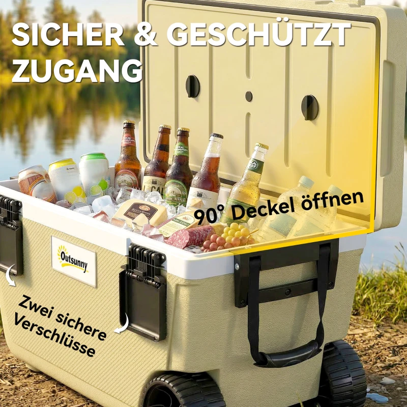 Outsunny Kühlbox 70L Große Passive Thermobox bis zu 72 Std. Kühlung, mit PU-Vollschaumisolierung Rädern Ablassventil Griff