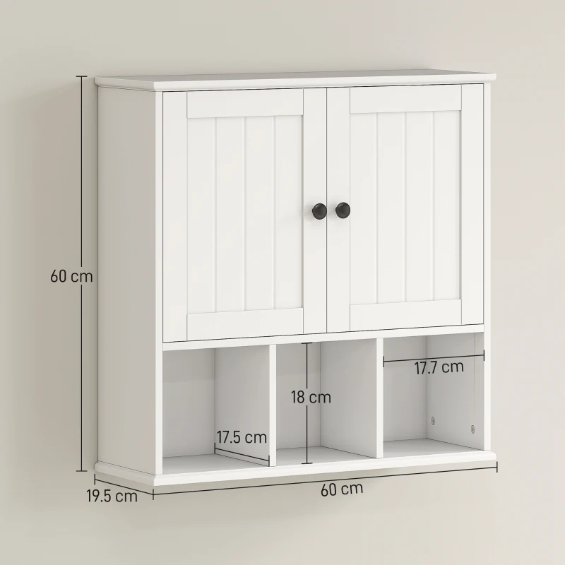 HOMCOM Armadio da Parete per Bagno, Mobile Contenitore con 2 Ante, Ripiano Regolabile e Scomparti Aperti, Bianco