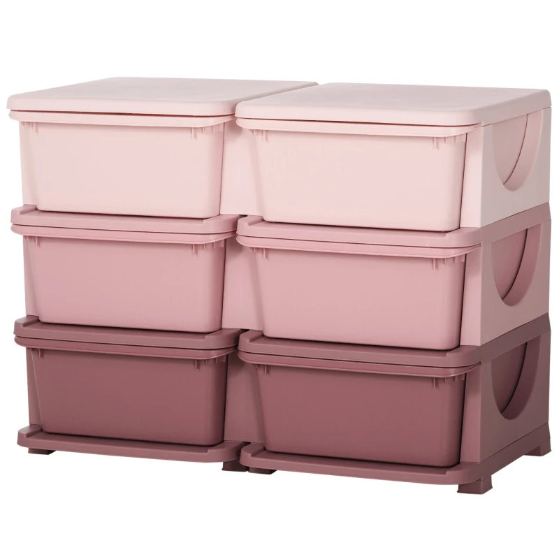 HOMCOM Comodă cu 6 Sertare pentru Copii 3-6 Ani cu Margini Rotunjite, din PP Roz, 75x37x56.5 cm