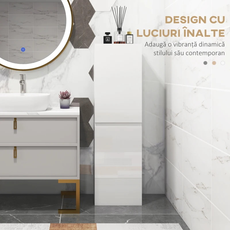 kleankin, Dulap de baie, cu Finisaj Lucios, Panou de PAL, 35x25x120 cm, Alb