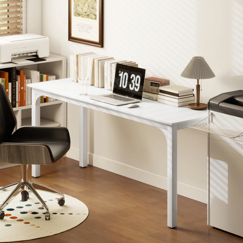 HOMCOM Bureau, bureau d'ordinateur 180 cm avec grand plateau pour 2 personnes, pour travail à domicile ou étude, blanc
