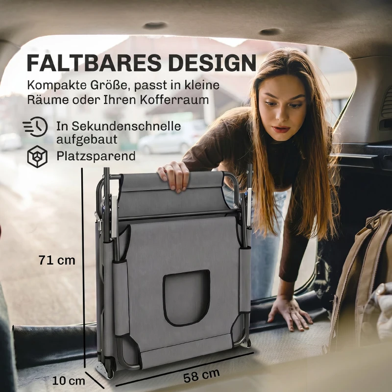 Outsunny Sonnenliege mit Gesichtsloch & Kissen, klappbar, wasserabweisender Bezug, Metallrahmen, Dunkelgrau