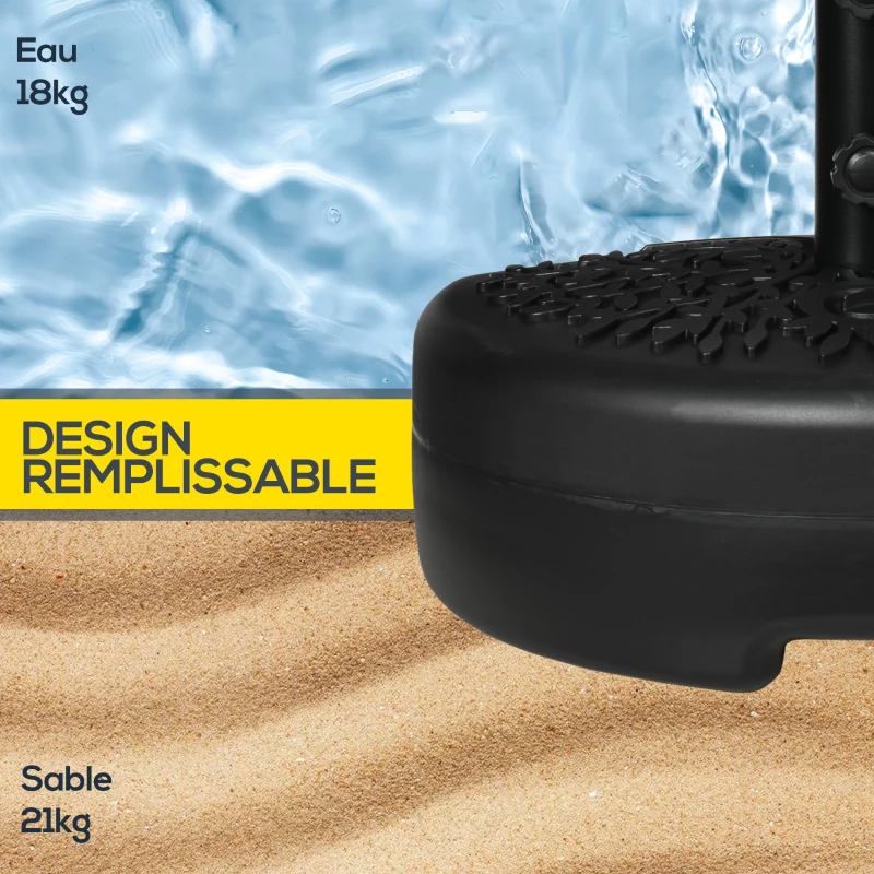 Outsunny Pied de parasol demi-round, socle parasol extérieur à remplir avec 18 kg d'eau / 21 kg de sable, 50 x 31 x 38 cm, noir