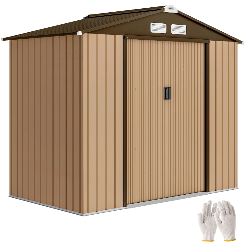 Outsunny Cobertizo de Jardín Exterior 2,42 m² 213x130x185 cm con Puerta Corredera Ventilación Guantes Amarillo