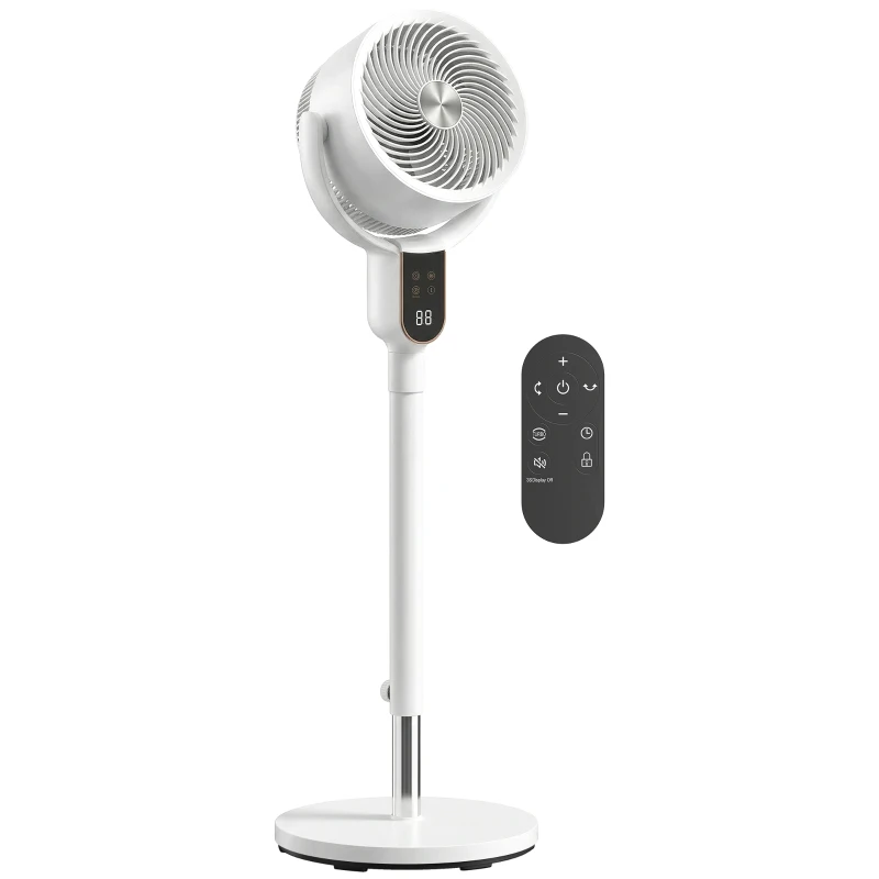 HOMCOM 20 dB Silent Standing Fan for Bedroom, 42" Pedestal Fan with Remote, 90° Oscillating, 8 Speeds, Remote Control, White