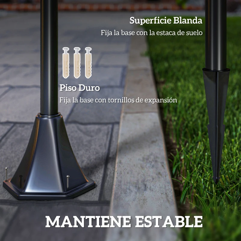 Outsunny Farola Solar Exterior Luz Solar Exterior Jardín Lámpara de Pie con Apagado Automático IP44 para Exteriores Patio Terraza 15x15x120 cm Negro