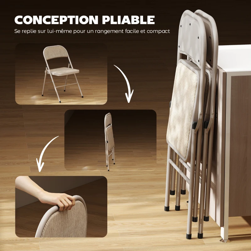 HOMCOM Lot de 2 chaises pliantes chaises de salle à manger portables cadre en acier dim. 45l x 46P x 78H cm beige