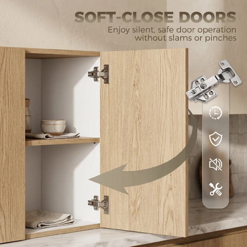 HOMCOM Buffet cuisine, meuble de rangement nordique, 3 portes à fermeture douce, 6 compartiments, bois naturel et blanc