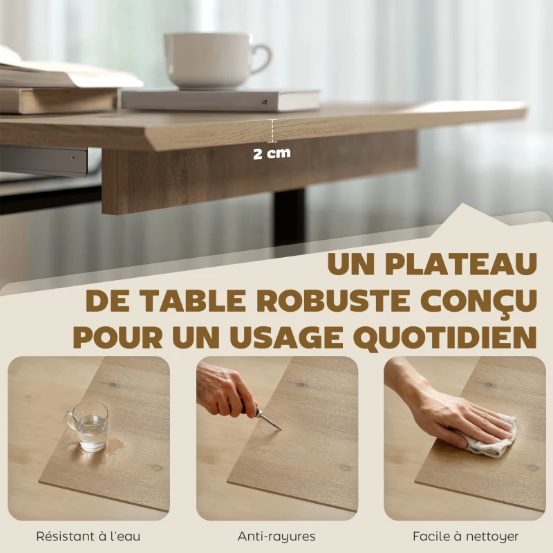 HOMCOM Table à manger extensible rectangle pour 6 à 8 personnes, table de cuisine avec rallonge 140-180 cm, effet bois naturel