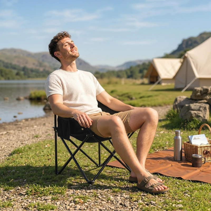 Outsunny Chaise de camping pliable avec sac de transport et pochette latérale compact ultra légère noir