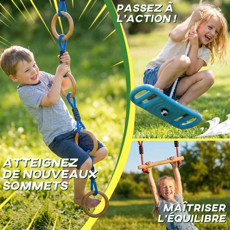 AIYAPLAY Parcours d'obstacles Ninja pour enfants 10 M kit de tyrolienne complet charge 100 kg, installation facile, multicolore