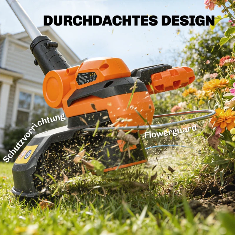 Outsunny Akku Rasentrimmer 21V Freischneider mit 2x4.0Ah Akkus Ladegerät 25 cm Schnittbreite Verstellbarer Teleskop-Griff
