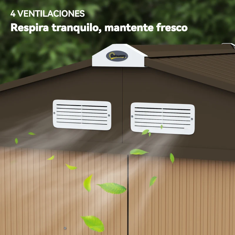 Outsunny Cobertizo de Jardín Exterior 2,42 m² 213x130x185 cm con Puerta Corredera Ventilación Guantes Amarillo