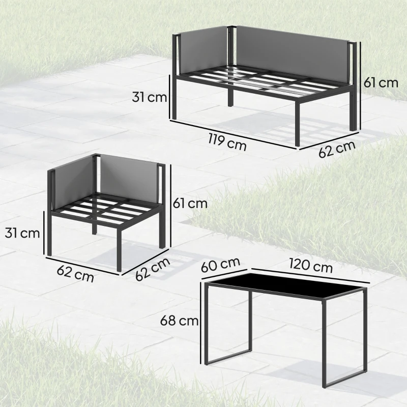 Outsunny Salon de Jardin Canapé d'Angle Extérieur 6 Pièces Coussins 10cm Table Haute et 2 Repose-pieds Gris