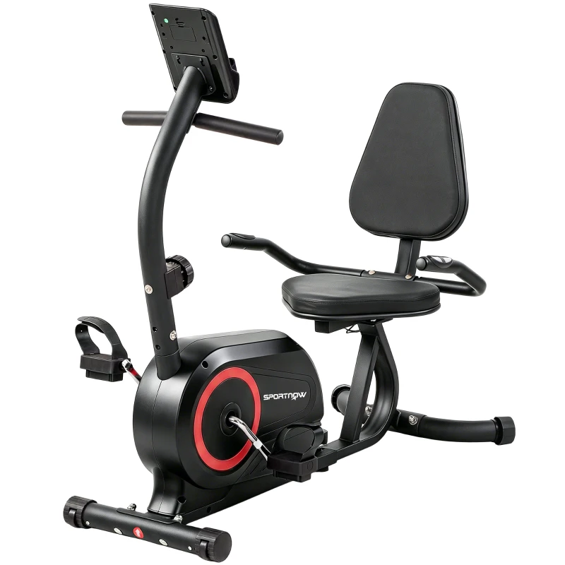 SPORTNOW Vélo couché pour la maison avec 8 niveaux de résistance réglables Frein magnétique APP Capteur de pouls Écran LCD Sangles de pied
