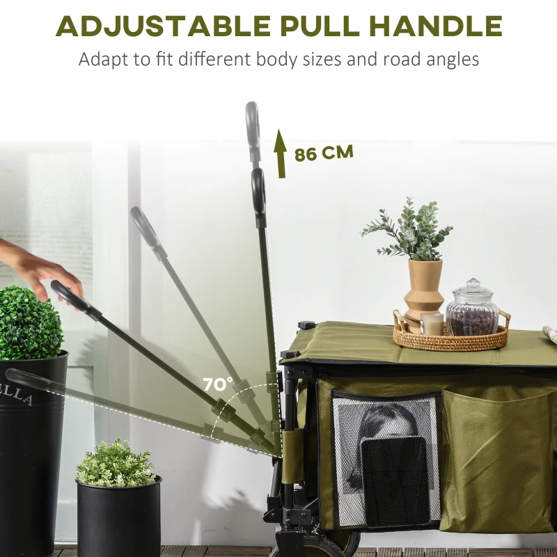 Outsunny Folding Garden Trolley, Cargo Trailer on Wheels, Collapsible Camping Trolley with Folding Board, Outdoor Utility Wagon with Steel Frame and Oxford Fabric, Green