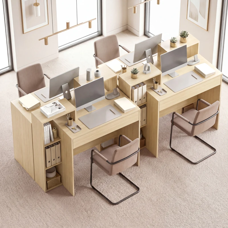 HOMCOM Scrivania PC Moderna con 3 Ripiani Aperti e Cassetto, in Legno, Color Legno, 100x40x90 cm
