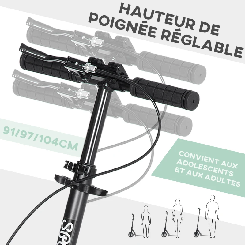 HOMCOM Trottinette pliable pour adultes +14 ans avec guidon réglable grandes roues de 20 cm amortisseur et double frein aluminium - vert