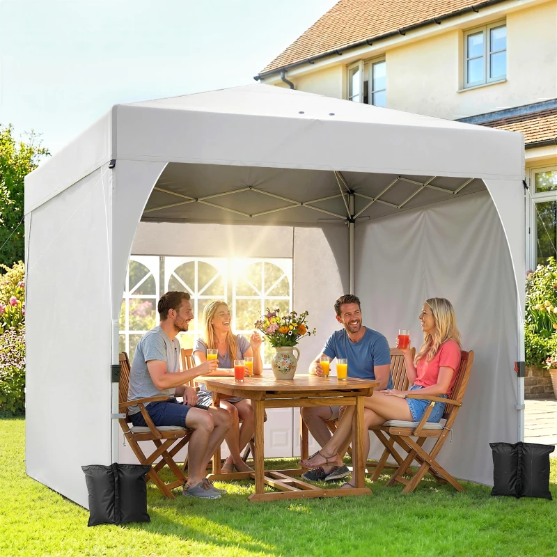 Outsunny Tonnelle de jardin 3 x 3 m pop up, tonnelle pliante réglable en hauteur, protection UV50+, 3 parois latérales, crème