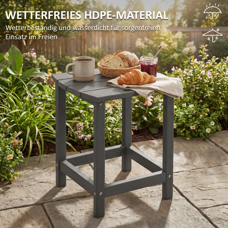Outsunny Gartentisch, Wetterfest Balkontisch aus HDPE, Esstisch Outdoor Campingtisch für Garten Terrasse Balkon 48x37x46 cm Grau