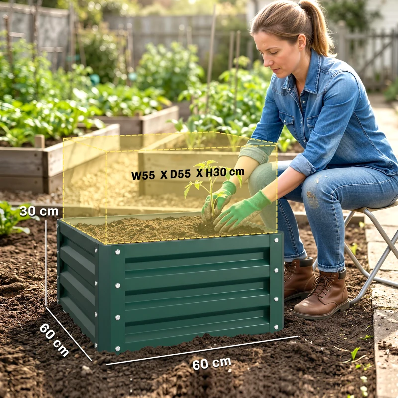 Outsunny Lot de 2 jardinières surélevées, carre potager de jardin pour légumes, fleurs, acier galvanisé 60 x 60 x 30,5 cm, vert