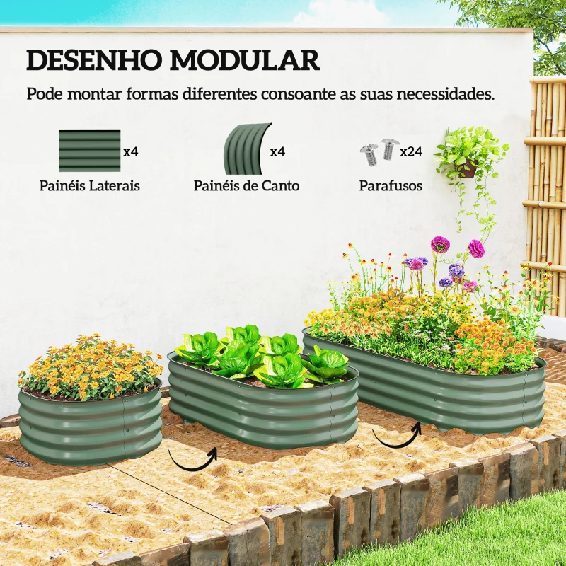 Outsunny Caixa de Plantio de Exterior Grande em Aço Galvanizado para Cultivo de Plantas 150x62x30 cm Verde